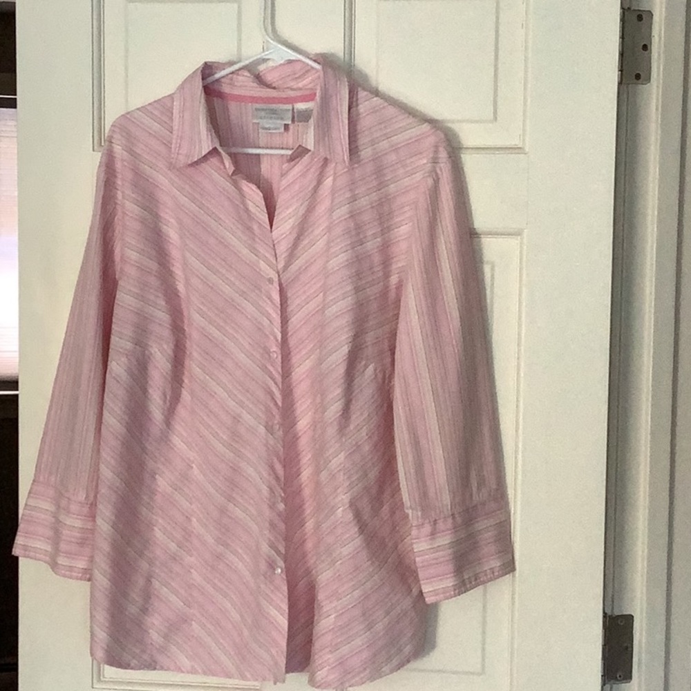 Worthington Woman Stretch 2X Pink Striped Blouse